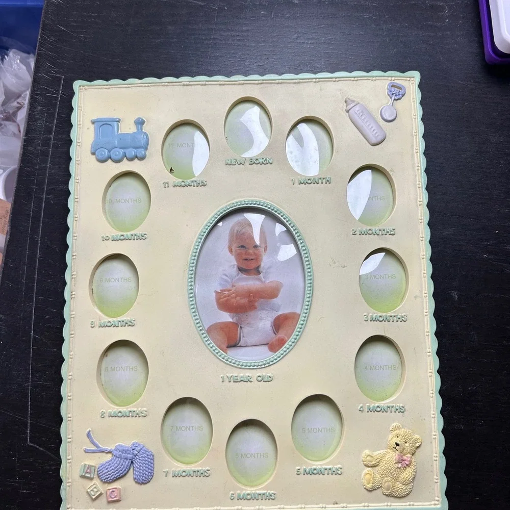 Vintage‎ Baby My First Year Photo Frame 12 Month Milestone Pastel Nursery Decor